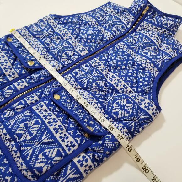 J. Crew Blue Fair Isle Quilted Printed Down Puffer Vest - Picture 7 of 12